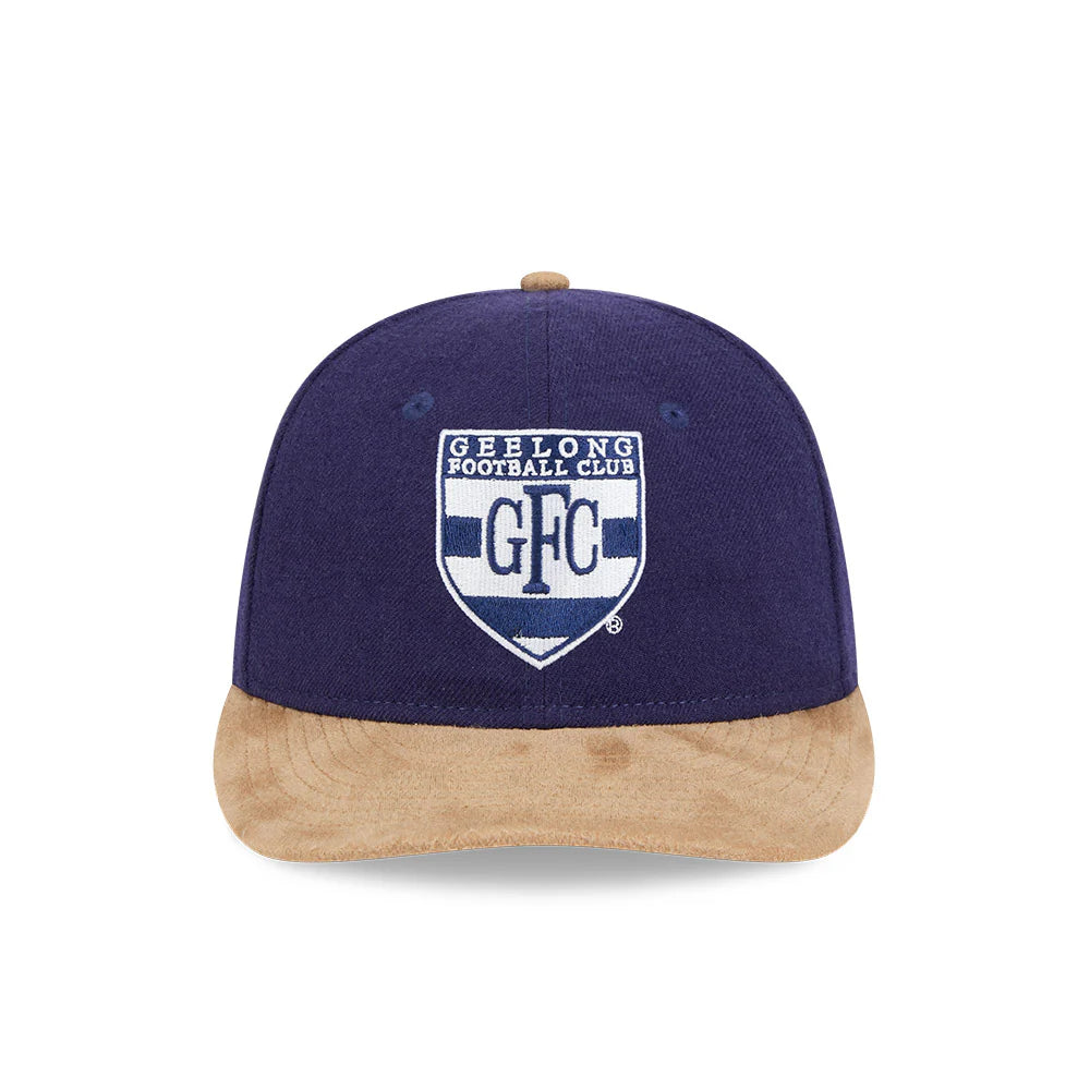 Geelong Cats Hat - AFL 2025 Retro Contrast Suede 9Fifity Strapback Cap - New Era